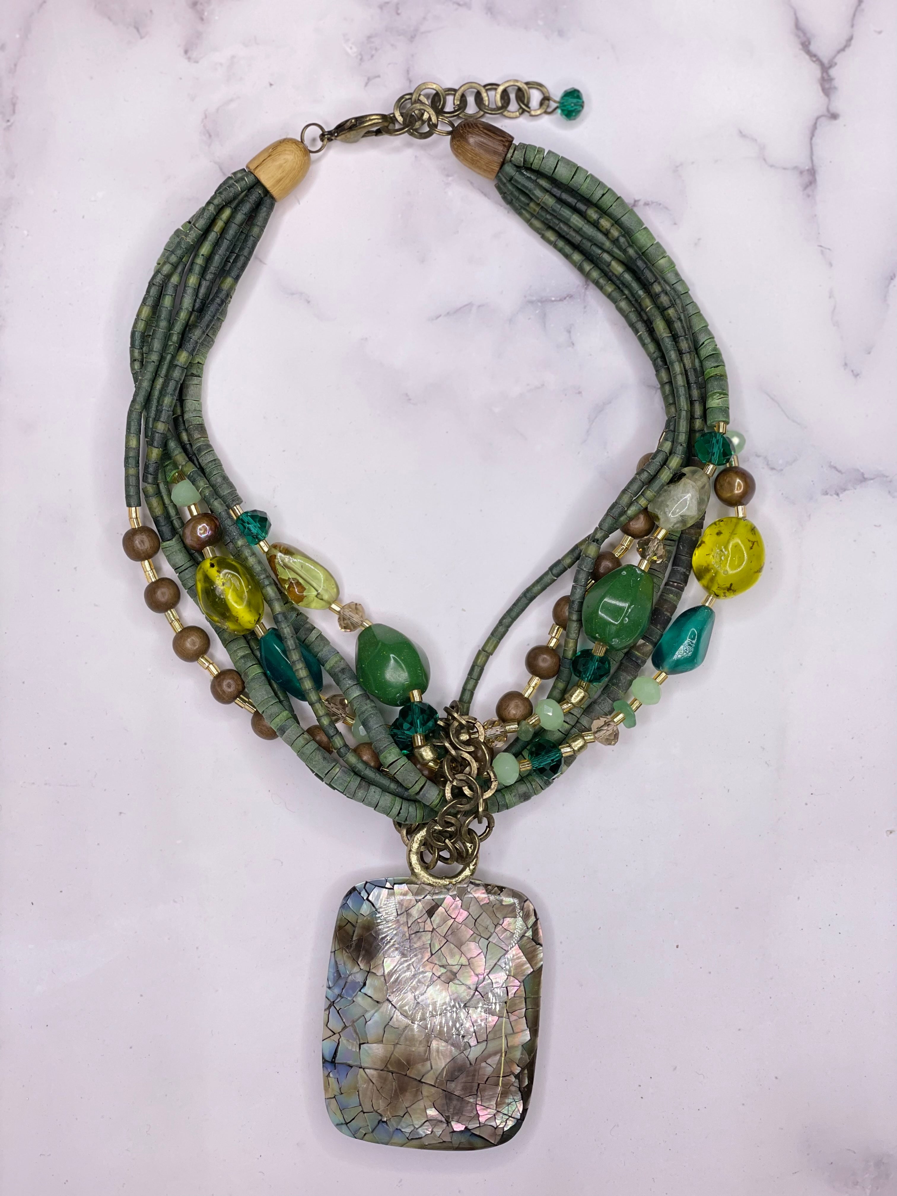 Alisha D Green Wild semi Precious Polished Stones Necklace Fall Colors 