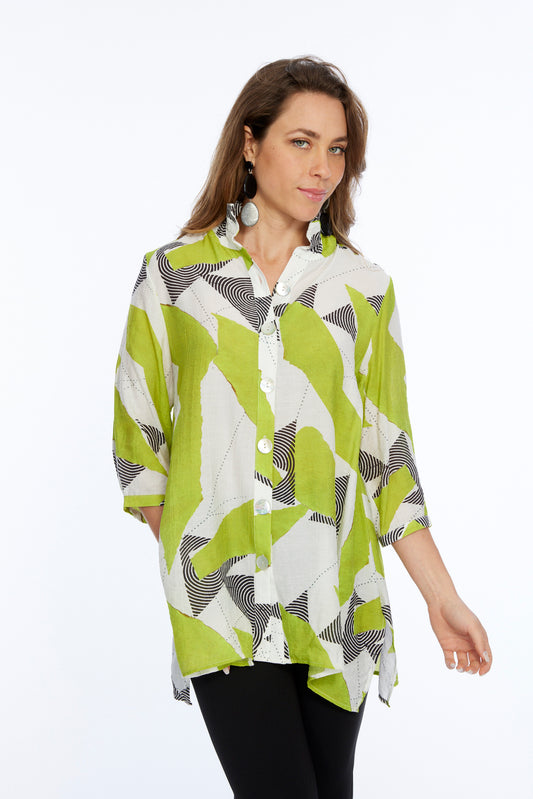 Green Abstract  Wire Collar Tunic Top | Dora LIOR