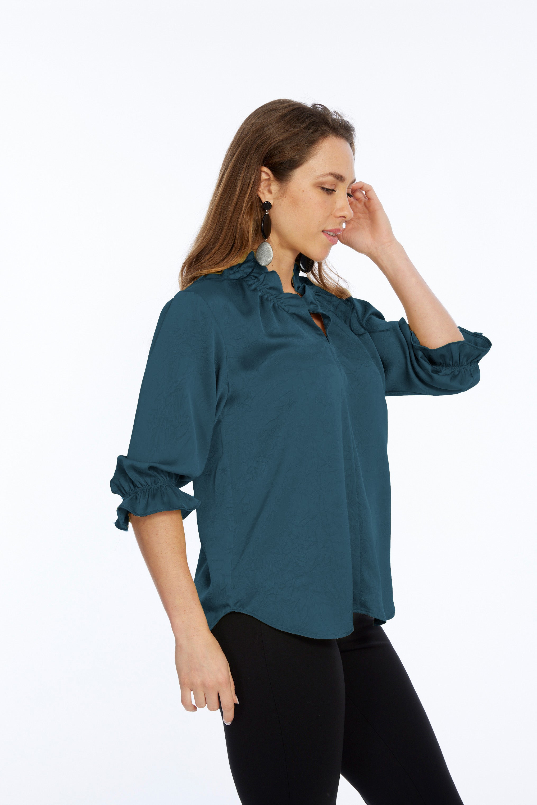 LIOR Women's Premium Satin 3/4 Ruffle Sleeve Blouse - Hailey