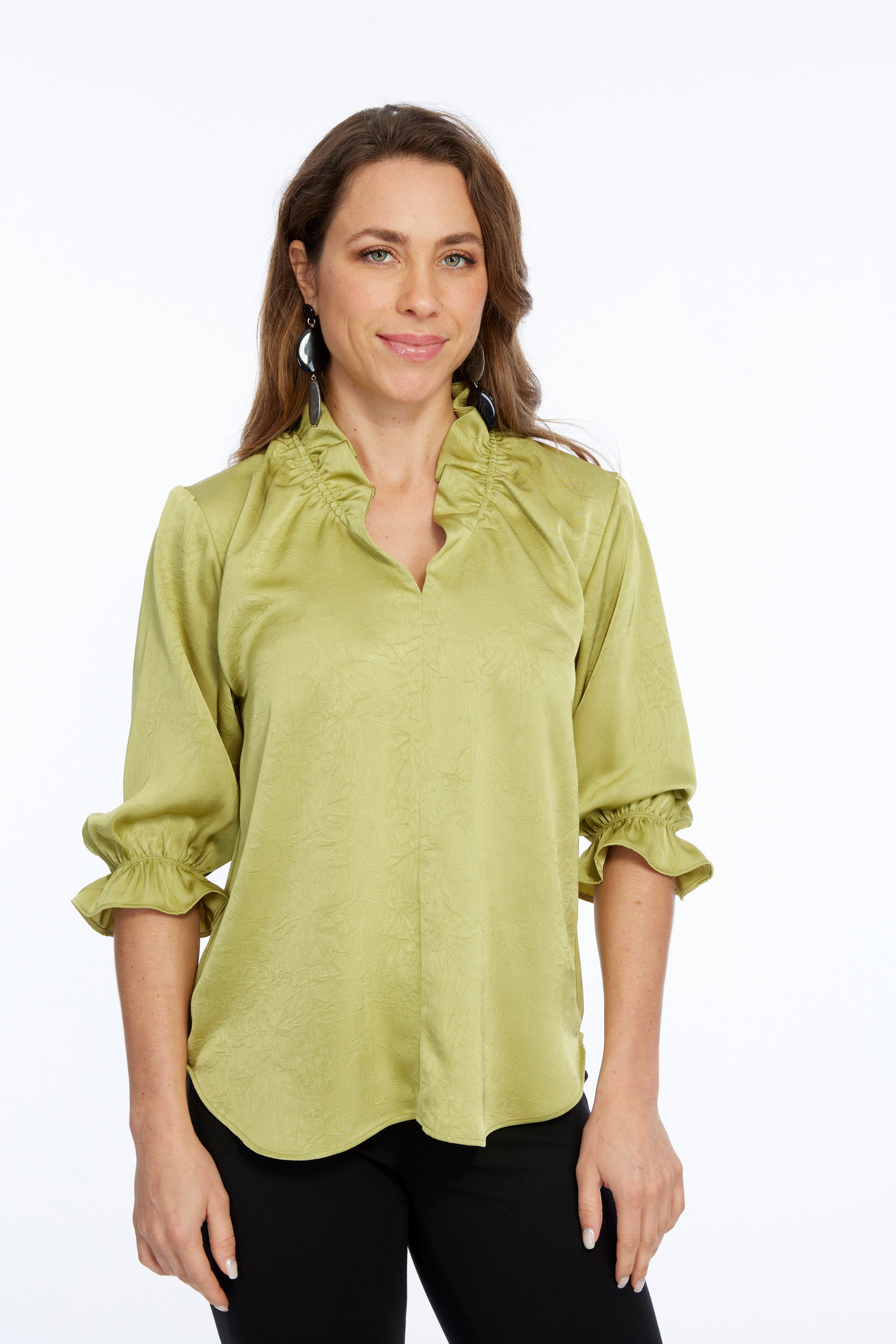 LIOR Women's Premium Satin 3/4 Ruffle Sleeve Blouse - Hailey