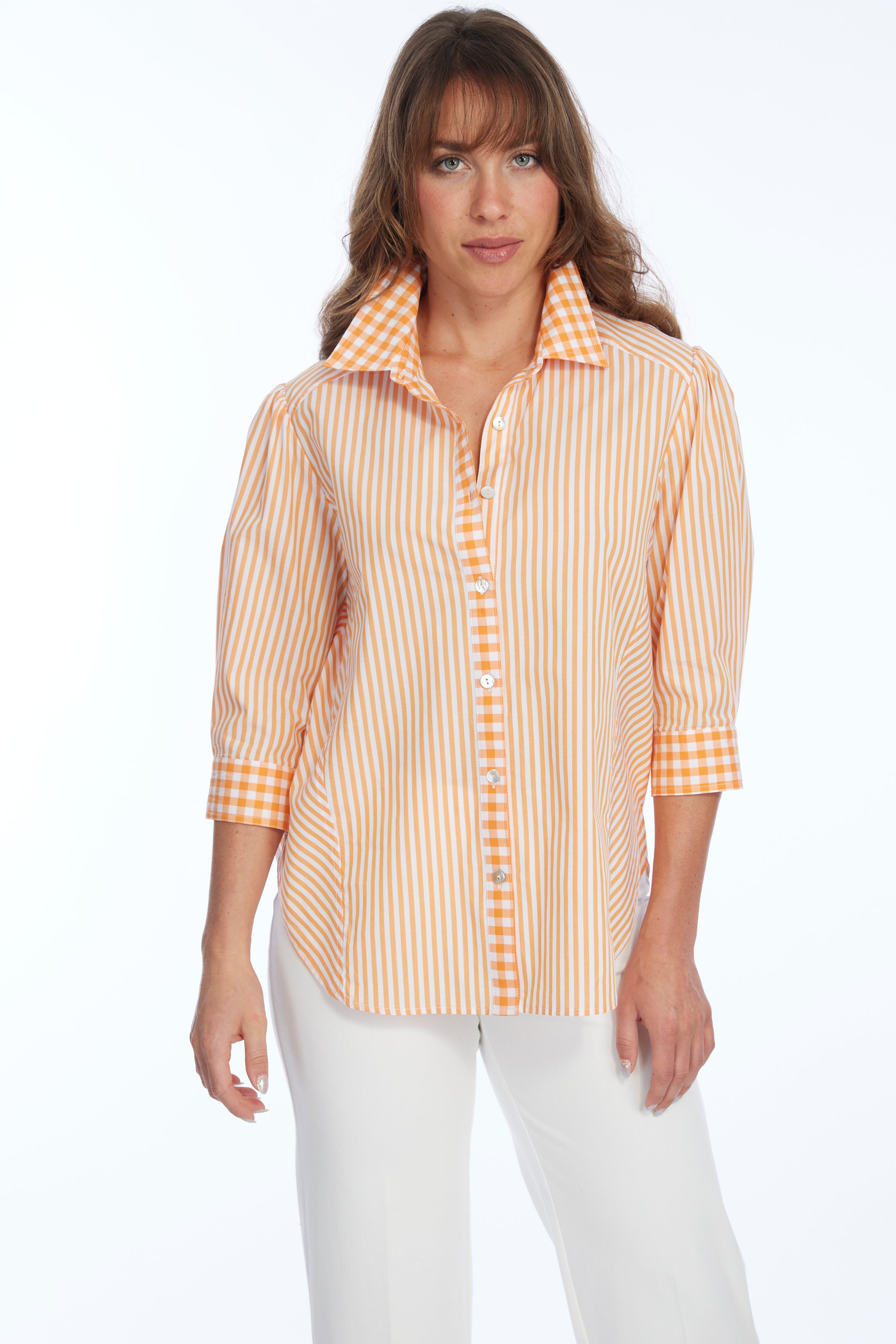 Women's Orange & White Stripe Tencel Shirt HEIDI | LIOR