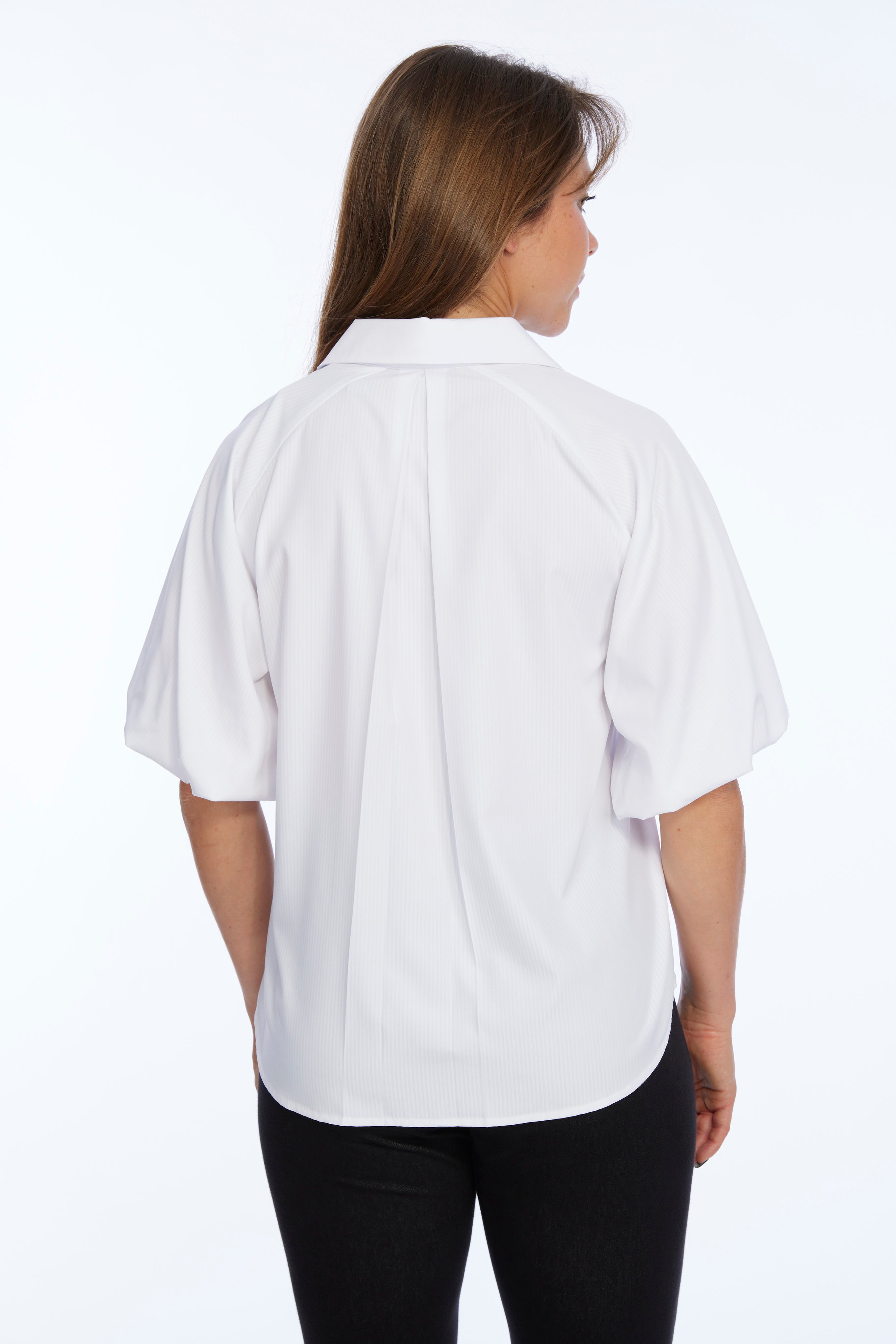 LIOR Women's Short Balloon Sleeve Button Up Top-"Honor"