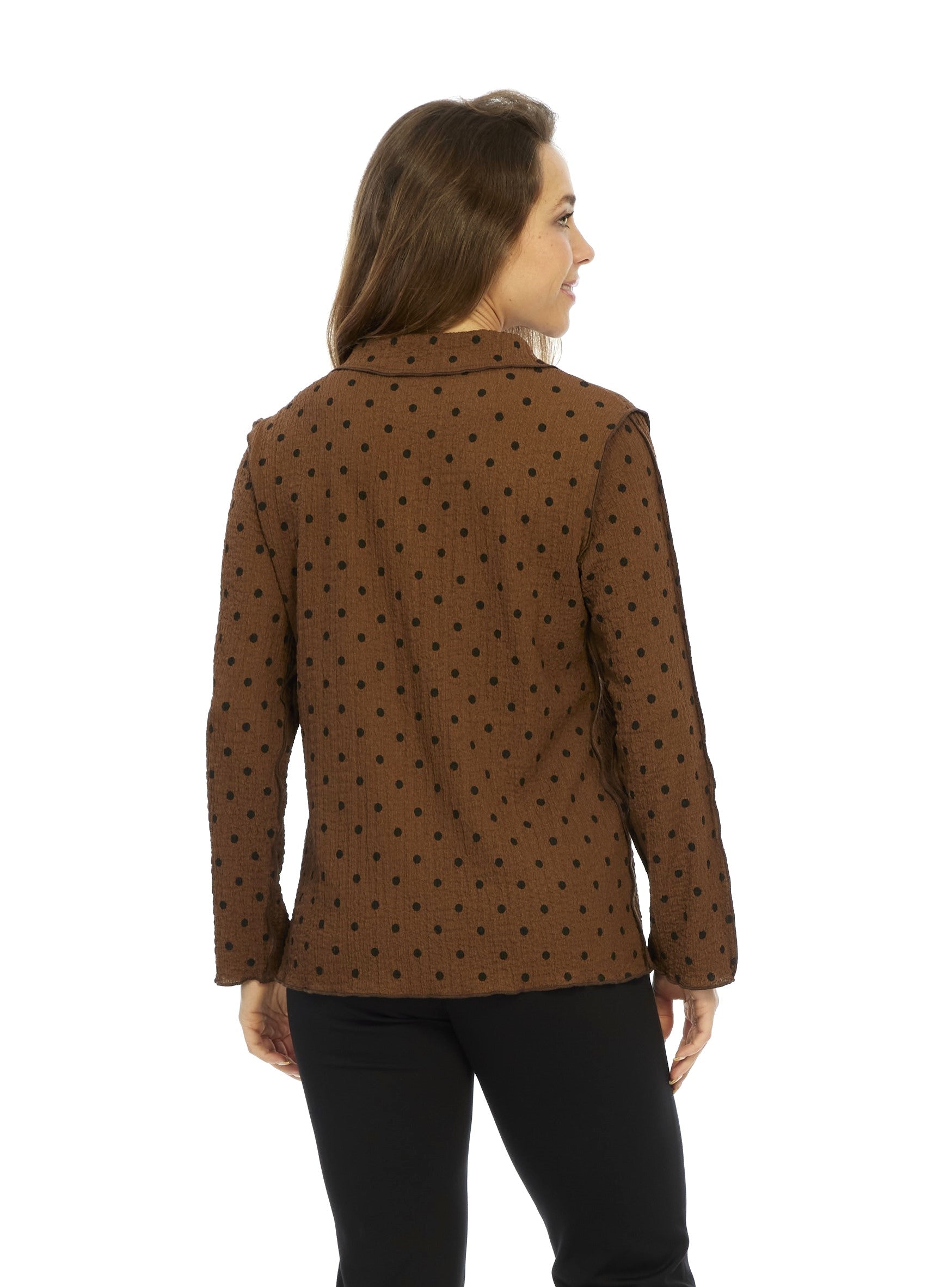 brown polka dot long sleeve top