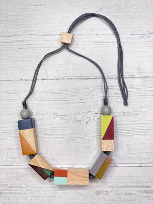 Alisha D Statement Wood Resin ColorBlock Necklace Adjustable Color