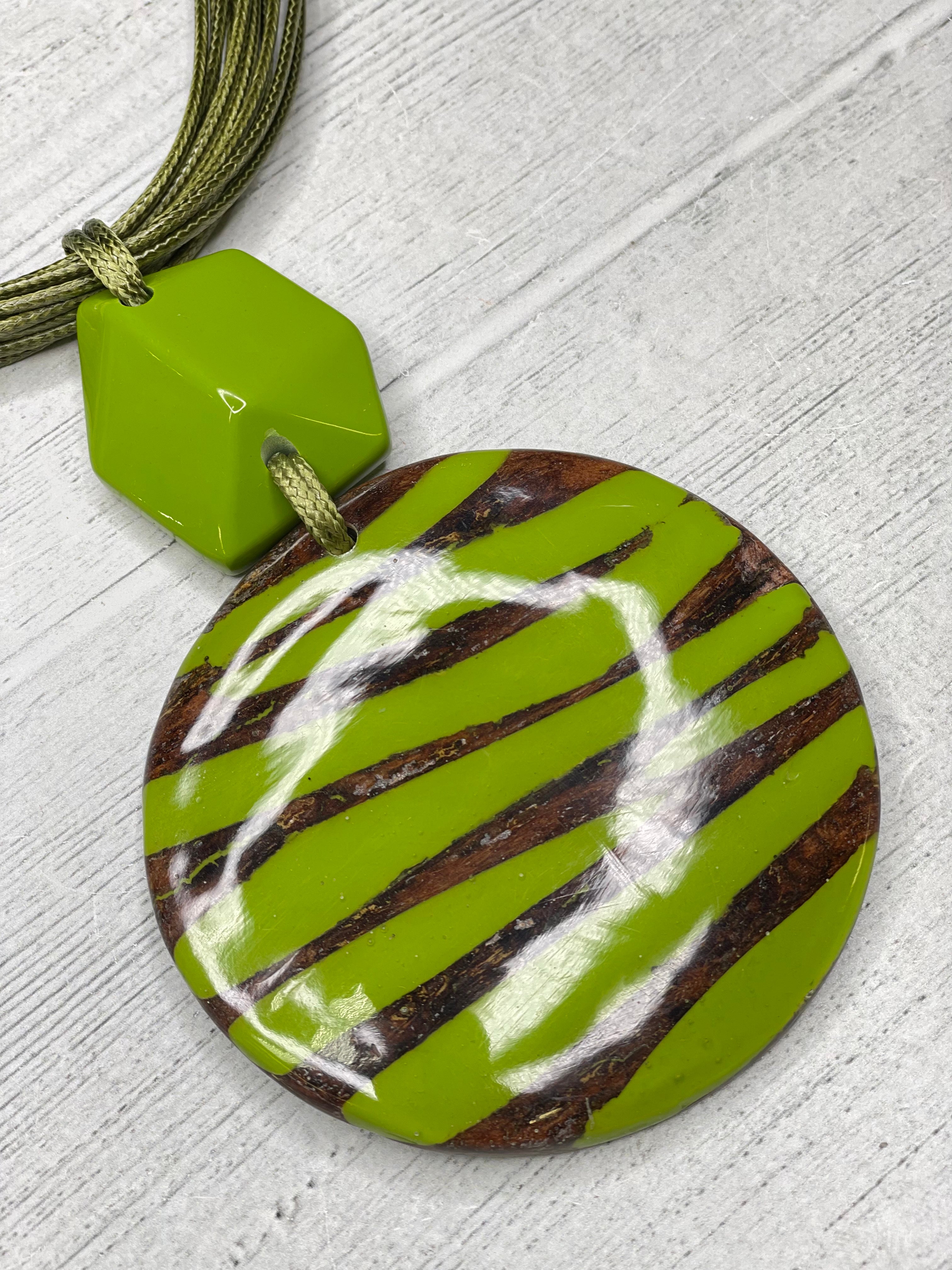 Lime Multi Strands Hand painted Wood Pendant Alisha D Women's Necklace