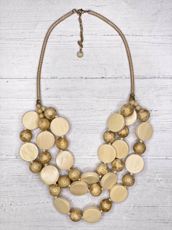 Alisha D Neutral Wood Bead Multi Strand Collar Necklace