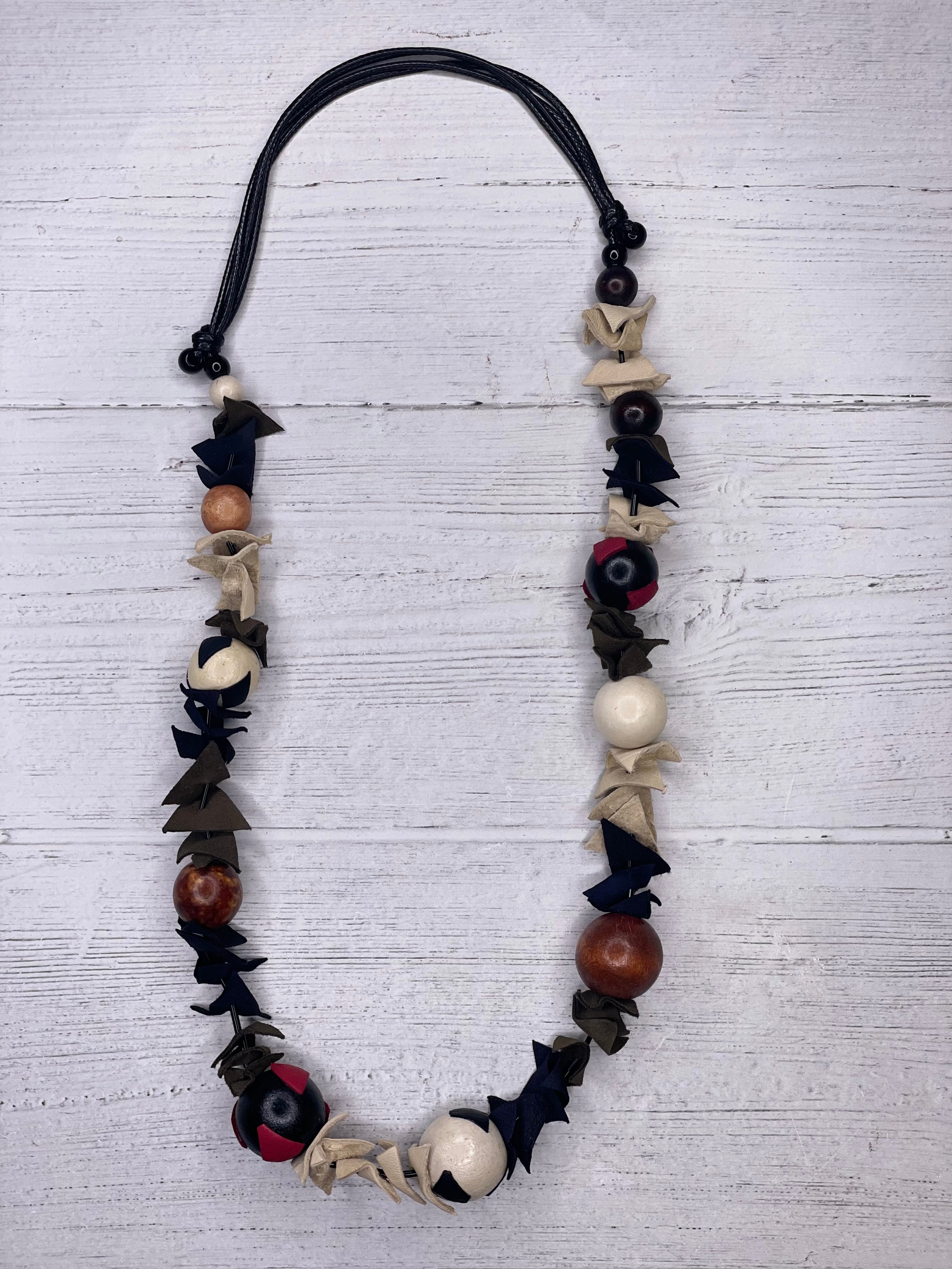 wood beaded adjustable cord women necklace