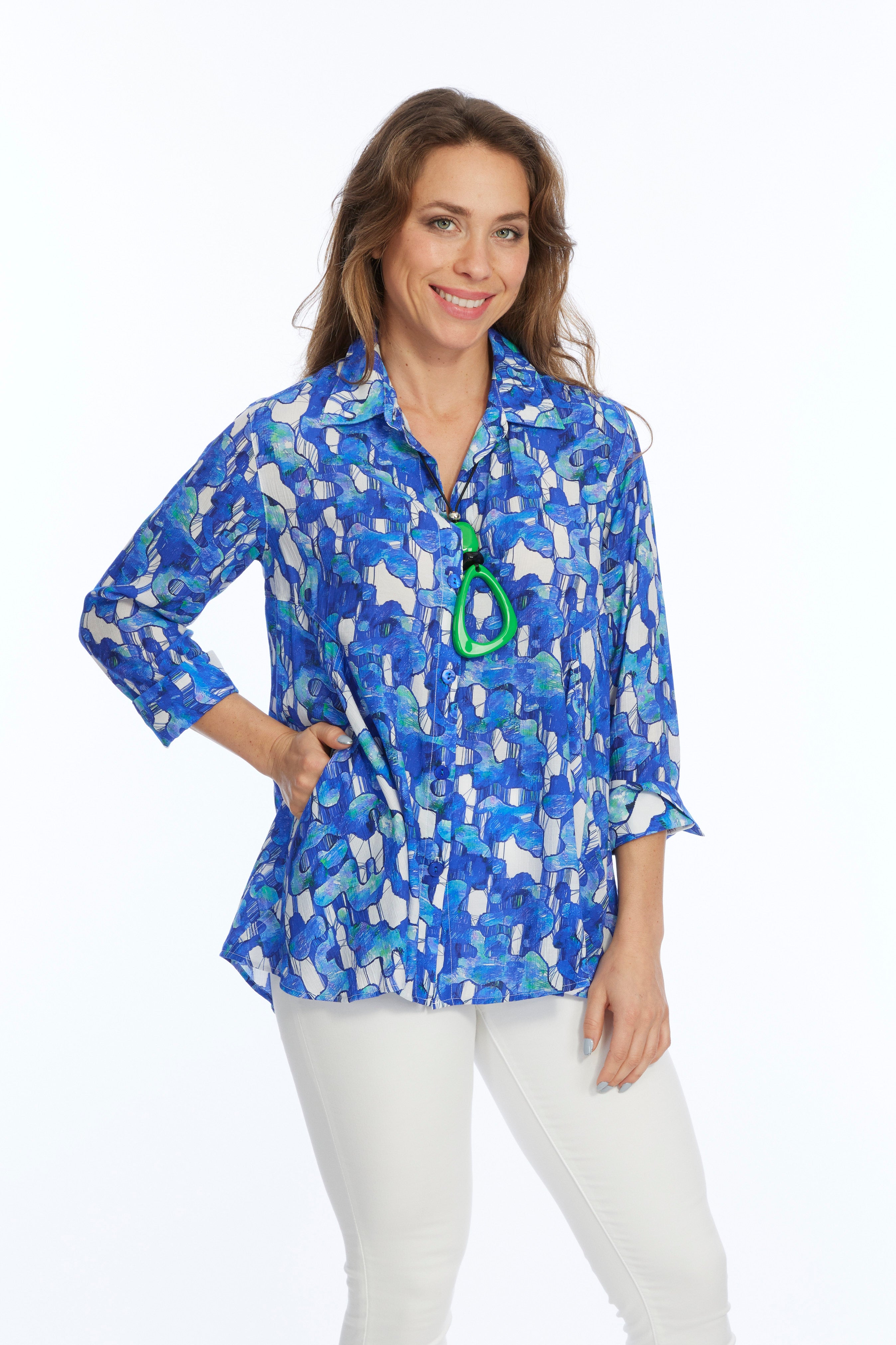 Bright Blue Button Down Tunic Top | Valor LIOR