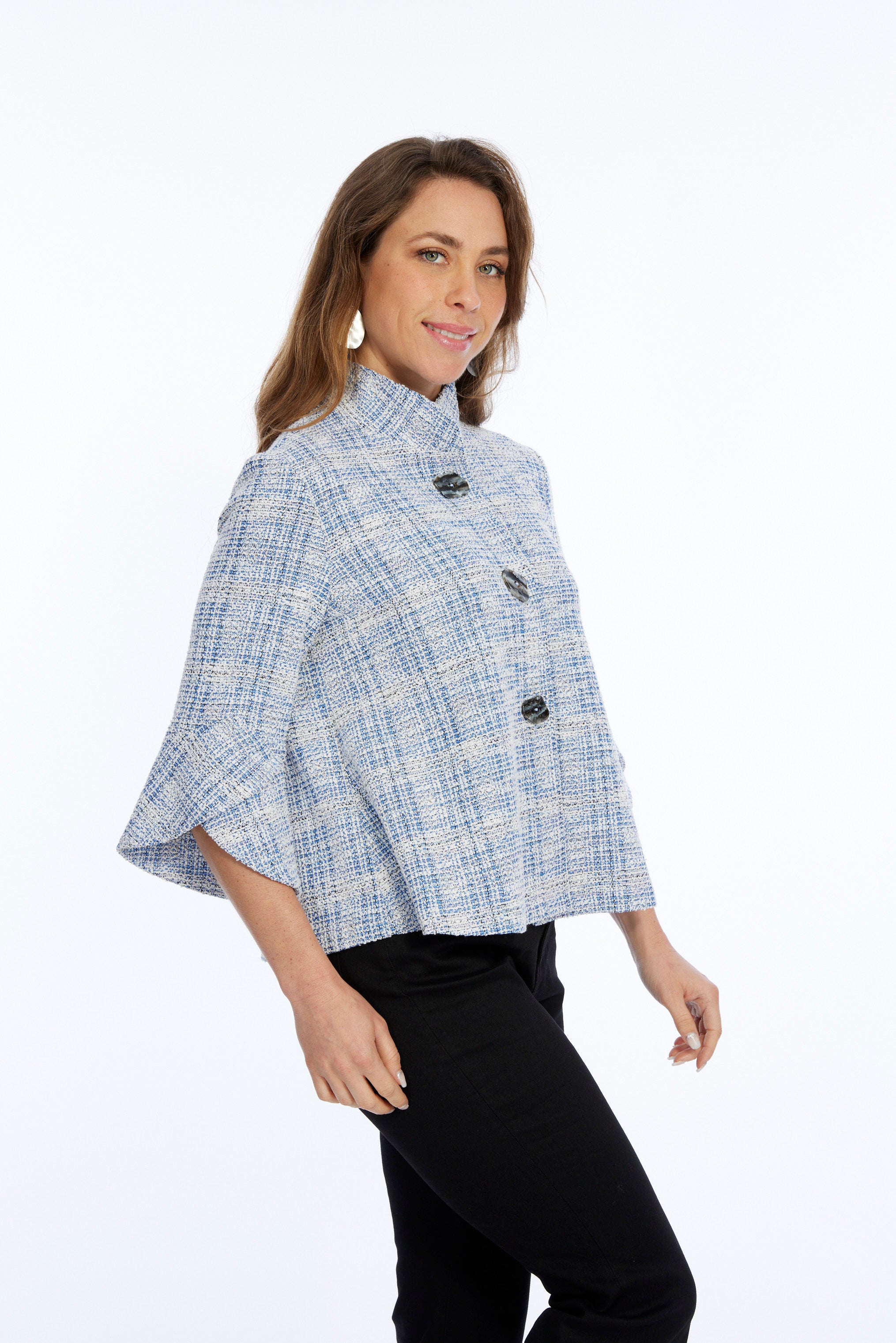 Women's Blue Swing Jacket Tweed Fabric Vaya LIOR