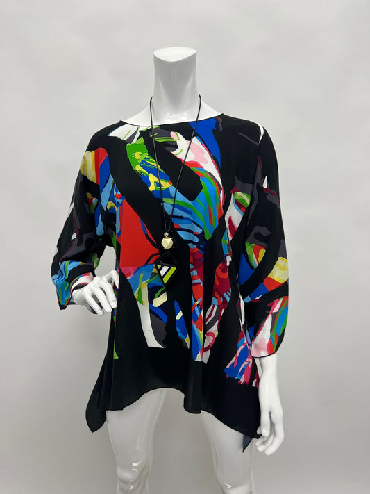 Bright Retro Print Elegant Sheer Blouse One Size Fits All  | LIOR