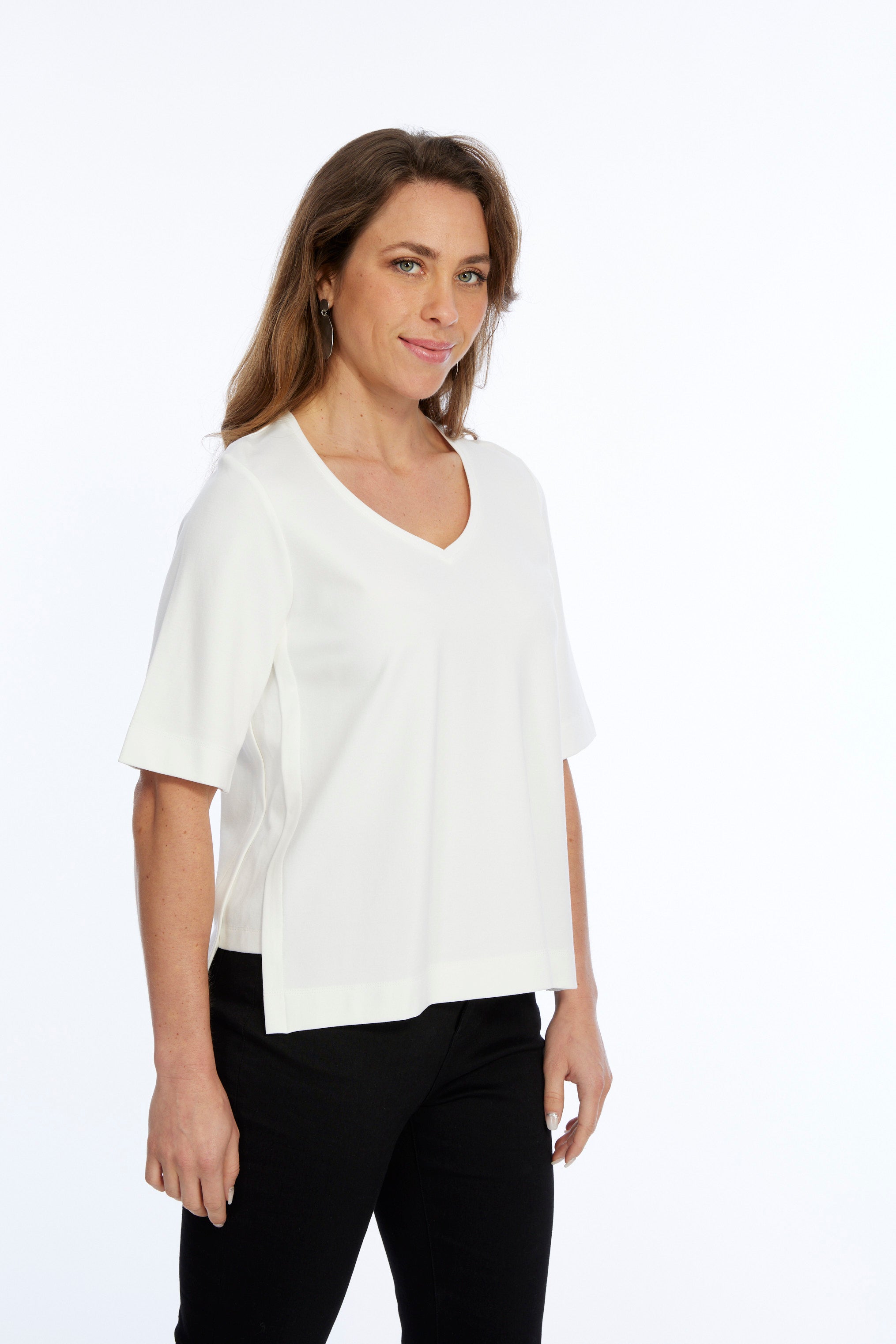 Zola LIOR Women's Short Sleeve V-Neck Top with Side Slits