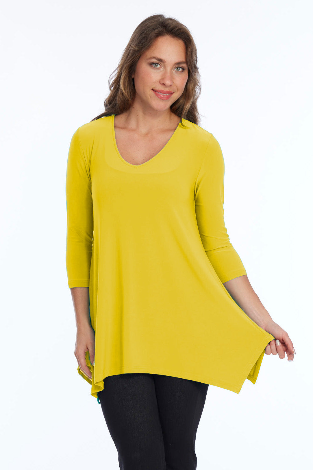 Alisha D High Low V Neck Tunic Top 3/4 Sleeves