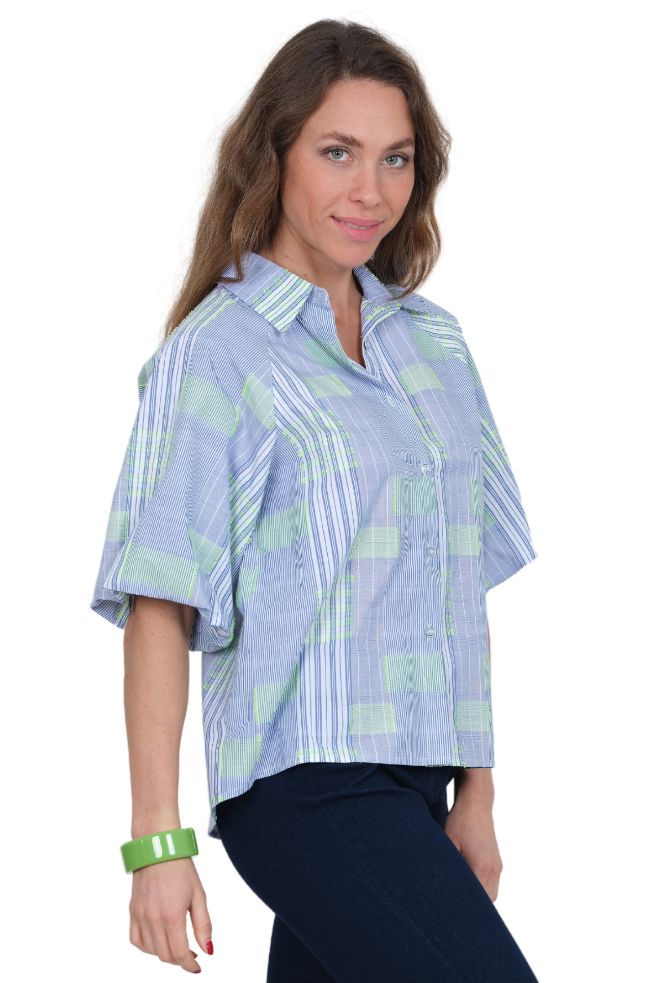 LIOR Women's Baby Blue Short Sleeve Top Collar Neck - "Halo"