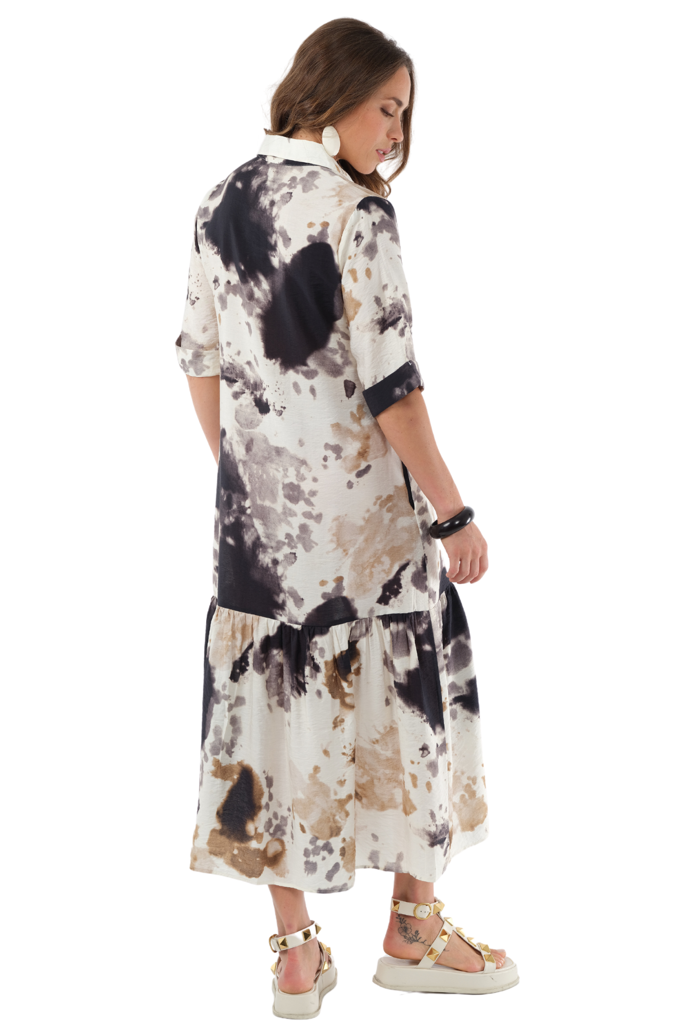 Women's Ivory & Black Splash Print Maxi Dress-"Vega"