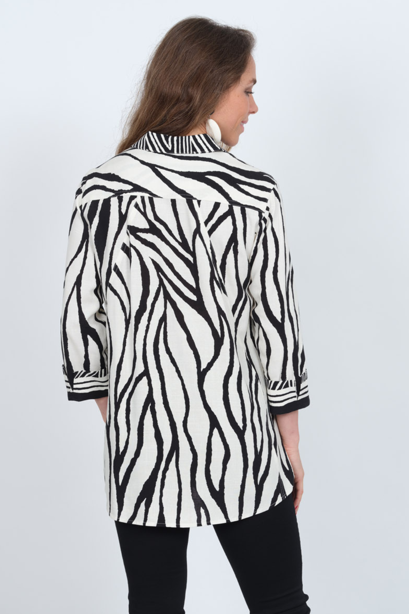 LIOR Women's Zebra Print Blouse 3/4 Sleeves Side Pockets- "Cherish"