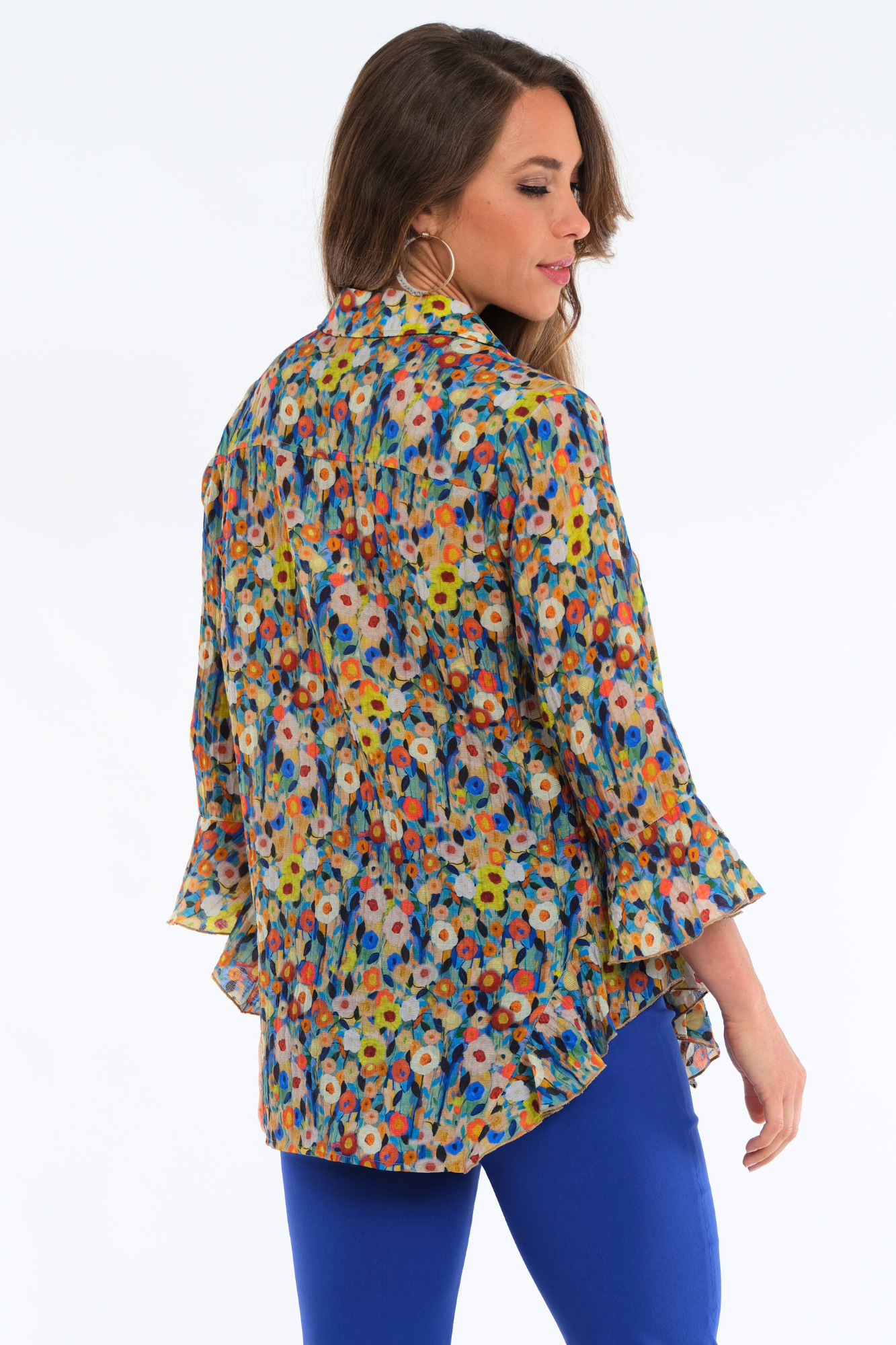 LIOR Women's Daisy Floral Blouse Flowy Sleeves With Side Flounce - "Happy"