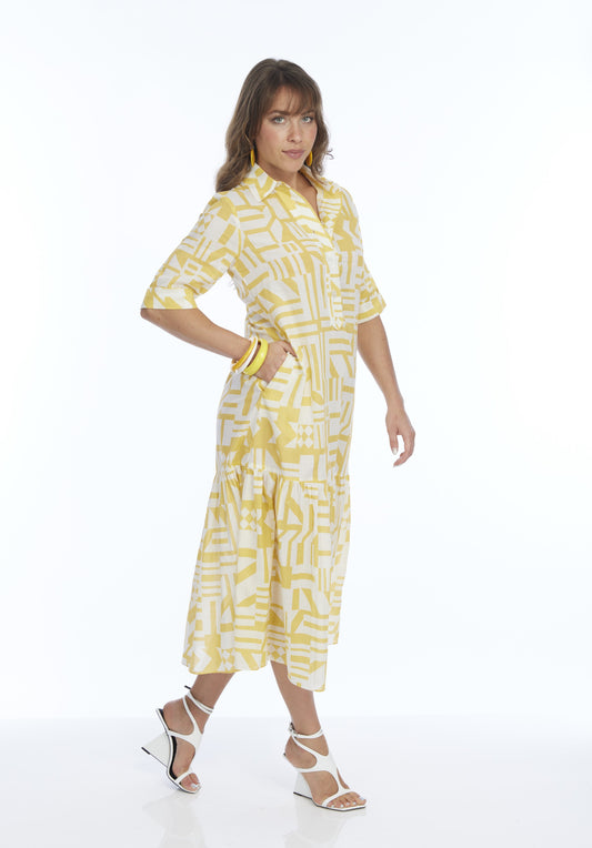 LIOR Women's Yellow Collared Half Sleeve Dress - "VEGA"