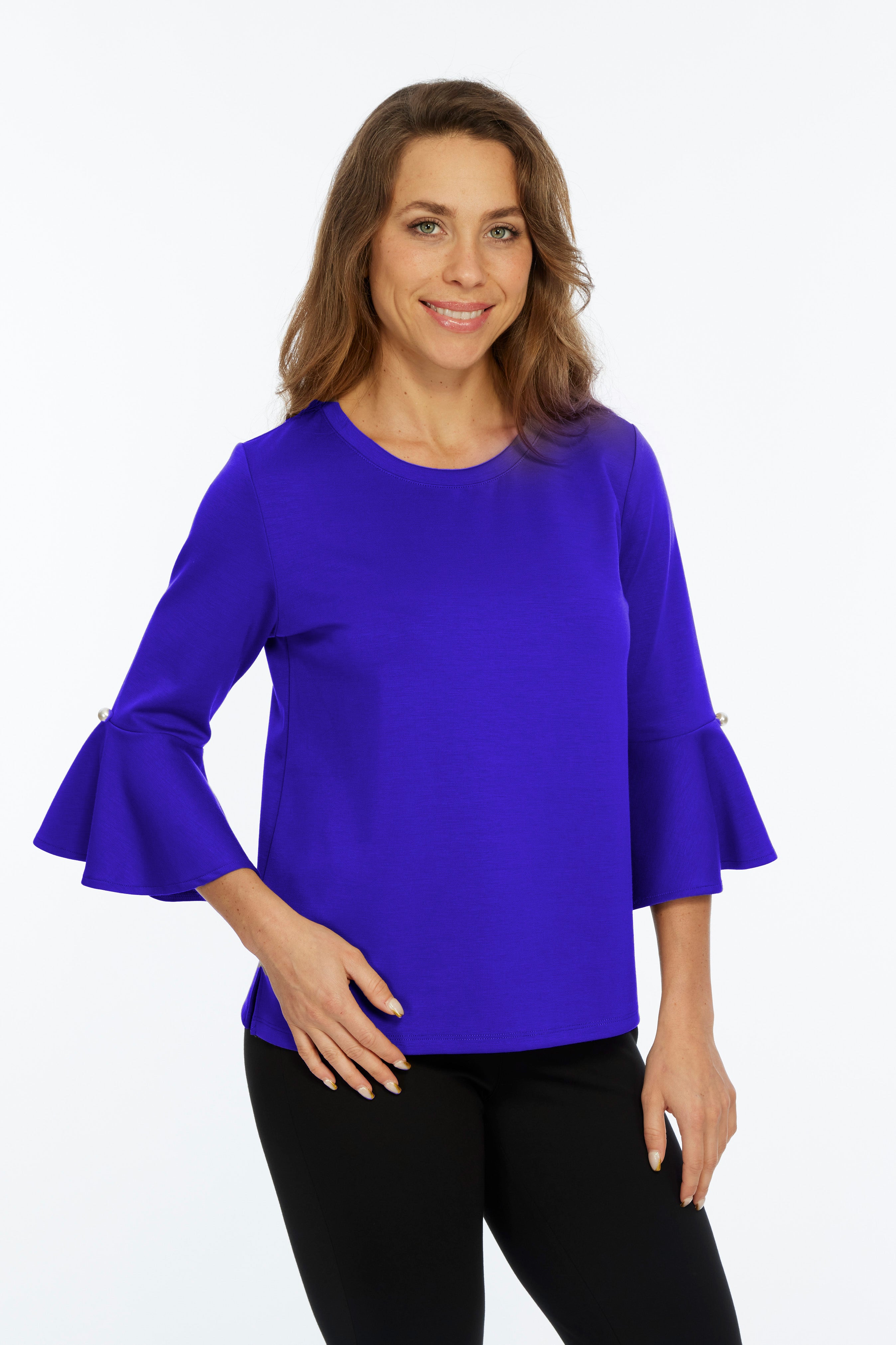 Solid Bell Sleeve Knit Top Round Neck | ZEE | LIOR