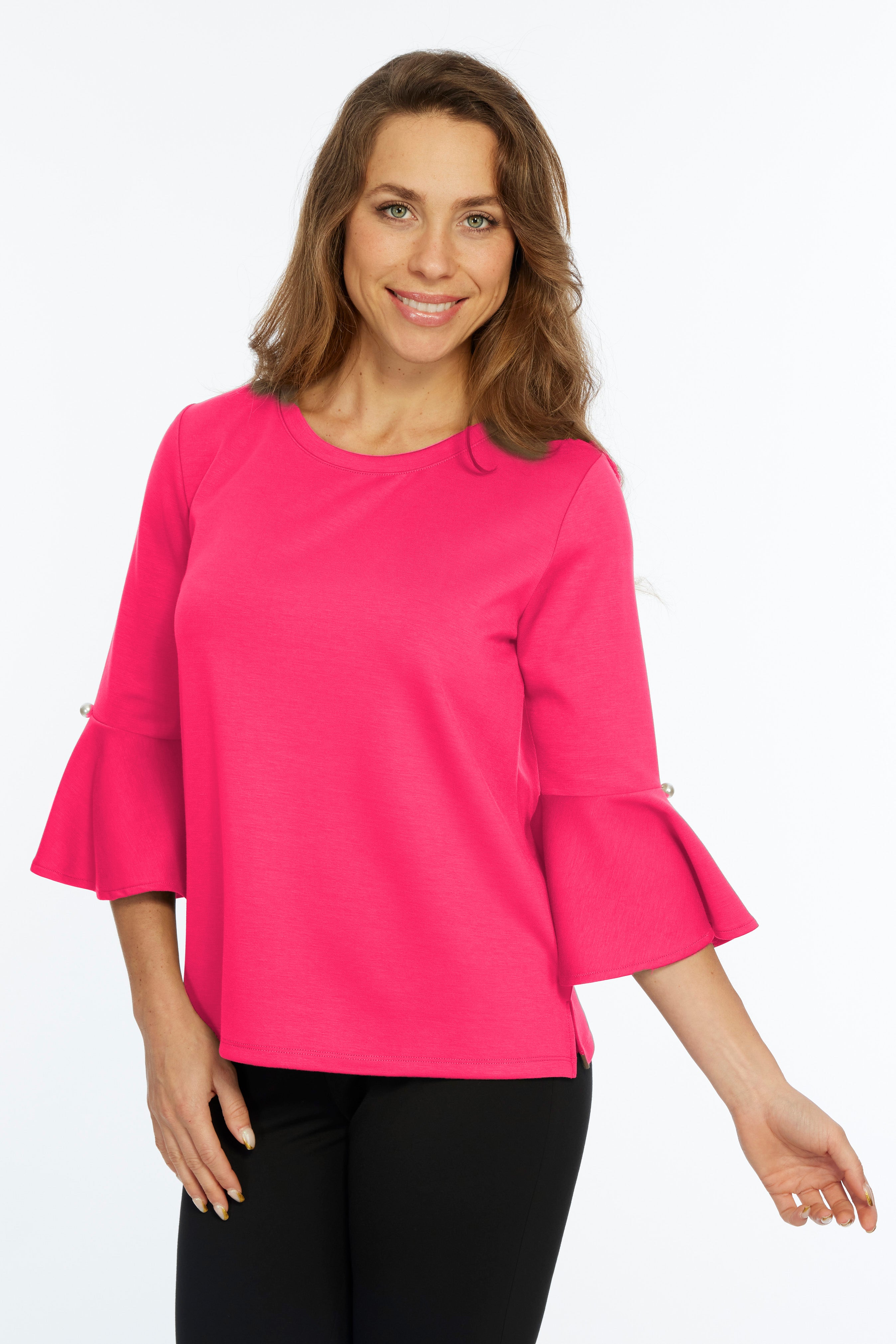 Solid Bell Sleeve Knit Top Round Neck | ZEE | LIOR