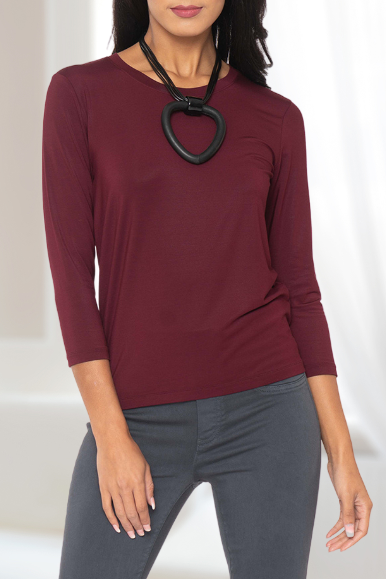 women's scoop neck 3/4 knit top